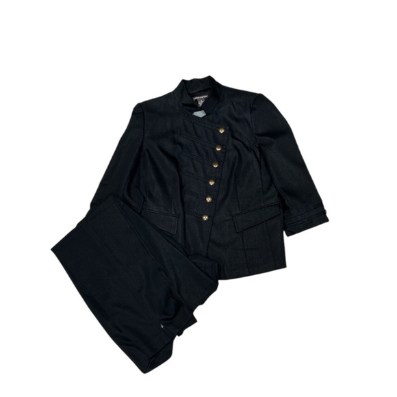 Chelsea & Theodore Navy 2 PC  Pantsuit EUC. Featuring asymmetrical button front - Picture 5 of 11